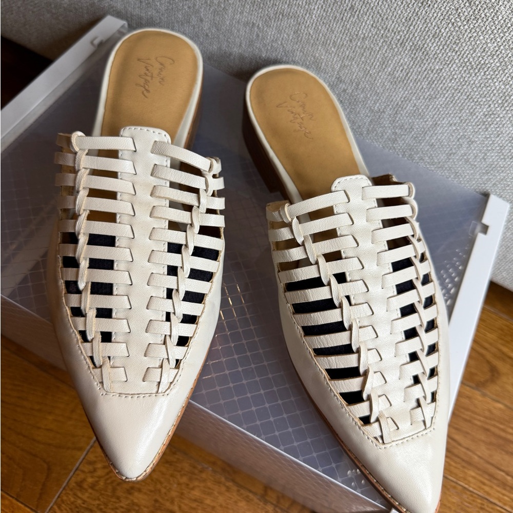 Cream Woven Slip-On Mules